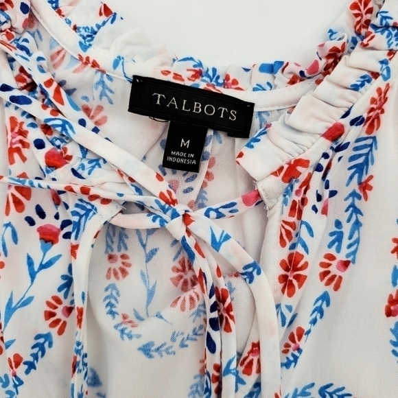 Talbots Ruffle Tie Neck Floral Long Sleeve Blouse - Picture 6 of 8